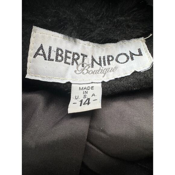 100% Wool Woman’s LONG Black MAXI Dress Coat Faux Fur Trim Albert Nipon USA Made - Picture 11 of 12